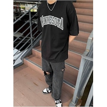 Unisex Siyah Oversize Minesota Baskılı Örme T-shirt Siyah-55670