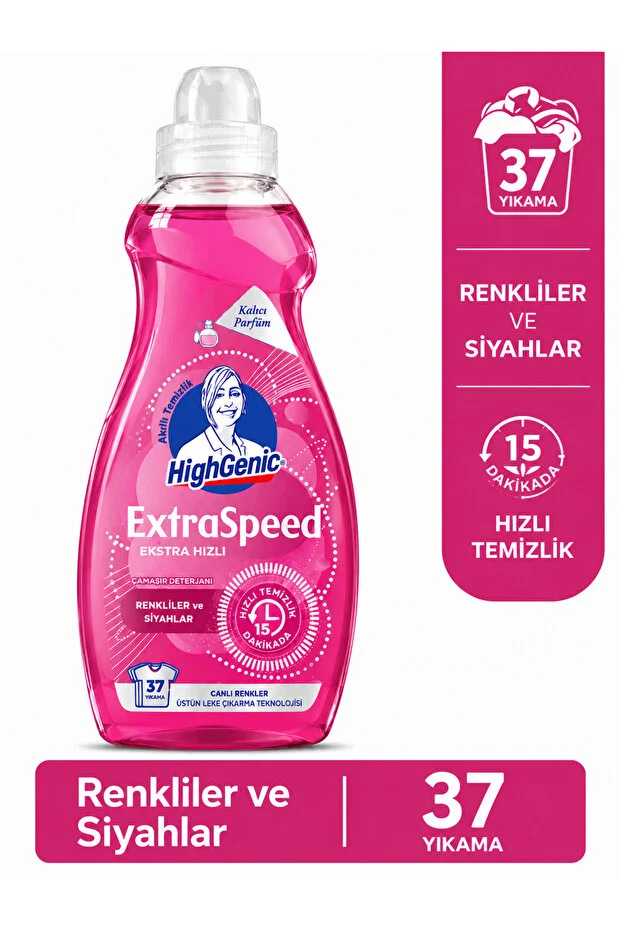 Highgenic Extraspeed Renkliler Ve Siyahlar İçin Sıvı Çamaşır Deterjanı 37 Yıkama Kalıcı Parfüm 1480 Ml