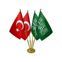 Masa Üstü Yeşil Kelimei Tevhid Sancağı Türk Bayrağı Dörtlü Pirinç