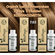 Biomagic 7.03 Karamel Açık Kahve Organik İçerikli Amonyaksız Kalıcı Kokusuz Saç Boyası 3 Boya+ 3 Oksidan