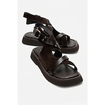 Luvishoes Luvi Shoes Minnea Kahverengi Süet Hakiki Deri Kadın Sandalet Kahverengi