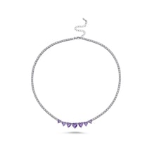 Merano Design Seven Heart Kolye Mor Gümüş