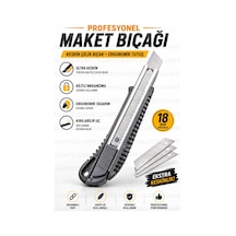 Profesyonel Maket Bıçağı 18 Mm Metal Raylı, Kırılabilir Çelik Uç, Kilitli Mekanizma, Ergonomik Fal