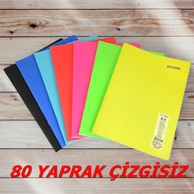 Çizgisiz 4 Adet A4 80 Yaprak Dikişli Neon Renkler Plastik Kapak Defter 60gr Beyaz Sayfa Karma Renk Çok Renkli