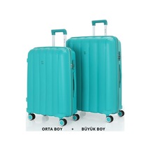 Mçs Bavul Büyük Ve Orta 2li Set Kırılmaz Silikon Valiz V305 Camgöbeği Cam Göbeği