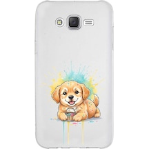 Samsung Galaxy J7 Core İle Uyumlu Splash Köpek Tasarımlı Şeffaf Silikon Kılıf Şeffaf