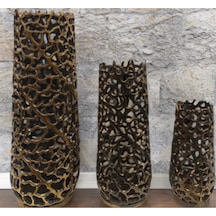Altın Sarısı 3 Lü Dekoratif Vazo Seti 48-35-25 Cm Modern Salon Süs Vazosu