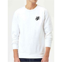 Fotoğraf Makinesi Karakalem Çizim Baskılı Beyaz Erkek Sweatshirt