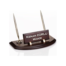 Çift Kalemli Ahşap Masa İsimliği Ofis Masaüstü İsimlik