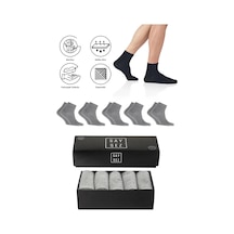 Bambu Erkek Yarım Konç Düz Gri Melanj Renk Çorap Dikişsiz Premium Kutulu 5'li / Hediyelik Gri Melanj