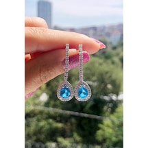 Niki Aksesuar Diamond Model Turkuaz Damla Taşlı Küpe Turkuaz