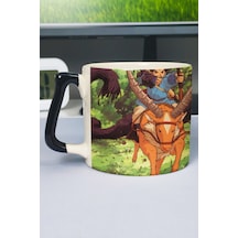 Mononoke Hime Anime Baskılı Seramik Lüks Kupa 1 Adet Özel Siyah Kulp Dalga Kulp V4d Çok Renkli