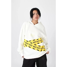 Startmore Why Not Baskılı Beyaz Oversize Unisex Kapüşonlu Beyaz