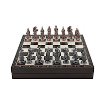 Büyük Boy Metal Osmanlı-bizans Satranç Tk. Antik Ve Ceviz Desenli Sandıklı Mdf Tahtası 36x36 Cm.