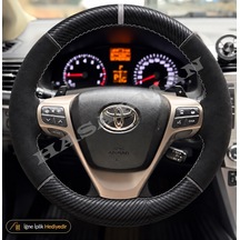 Toyota Verso Dikme Direksiyon Kılıfı Alcantara Süet Mat Karbon Gri Yüzük Ve Dikiş Elegant-premium 2013-2018 Siyah
