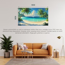 Doğa Ve Manzara Yatay Palmiye Ağaçları Turkuaz Deniz Kum Ve Huzurlu Berrak Gökyüzü 01 Çerçevesiz 90x60cm Pvc Tablo