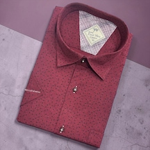 Eren Style Linen Keten Klasik %100 Cotton Kısa Kollu Terletmeyen Gömlek Bordo