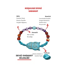 Gümüştel El Sanatları Sertifikalı Doğal Taş Sevgi Sadakat Bilekliği Ametist Hematit Kaplan Gözü Turkuaz Çok Renkli
