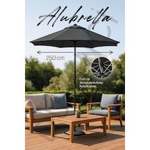 Yuvarlak Güneş Şemsiyesi Alubrella Antrasit Renk 250 Cm Çap, Bidonsuz Antrasit