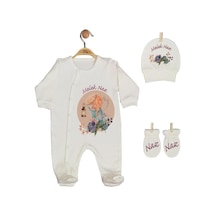 Pia Baby Gl 1930-01 İsme Özel Üçlü Tulum Set Krem
