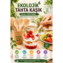 50'li Ekolojik Tahta Kaşık 16 Cm Doğal Huş Ağacı Kullan At Davet Parti Organizasyon Seti