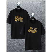 Unisex Kadın Erkek King Quenn Baskılı Sevgili Çift Kombini Tasarım Oversize Tshirt 2'li Siyah Mck2160 Siyah
