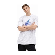 Yake Store Erkek Asit Yıkamalı Oversize Tişört Future Worlds Baskılı Bisiklet Yaka Kısa Kollu Streetwear %100 Pamuk Street Style T-shirt - Beyaz - Beyaz