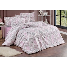 Çift Kişilik Nevresim Takımı 200x220cm 4 Yastık Kılıfı Lastikli Çarşaflı 180x200+25 Gri - Lila