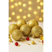 Beysüs Yılbaşı Çam Ağacı Süsü Parlak Gold Simli Cici Top 7cm 6lı Diğer