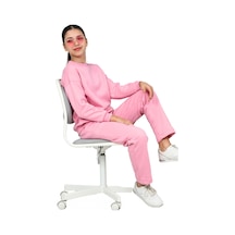 Erdem Kıds Kız Çocuk 3 İplik Şardonlu Pamuklu Basic Bisiklet Yaka Okul Eşofman Takımı Pembe Pembe