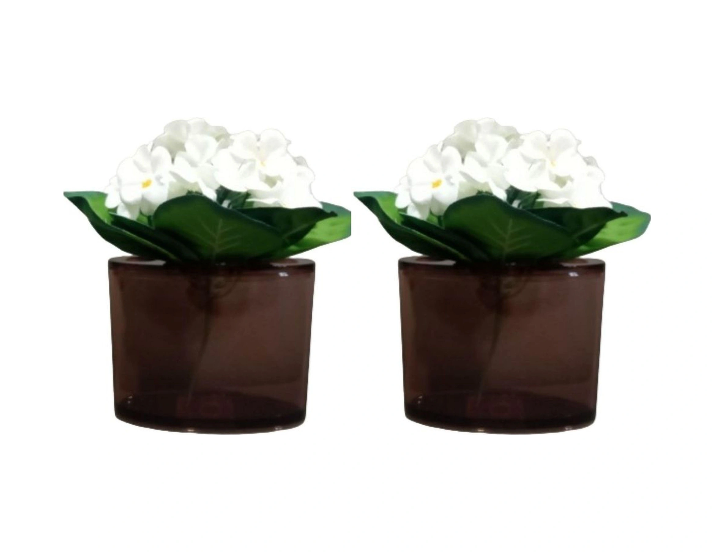 2 Adet Vazo Dahil,vazoda Çiçek,beyaz Yapay Çiçek,vazo Dekoratif Oval Kahverengi 13x5x15cm Çok Renkli