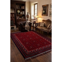 Leiva Home Otantik Afgan Etnik Desenli Kadife Bambu Kaymaz Yıkanabilir İpeksi Yumuşak Saçaklı Salon Halısı Red/bordo