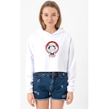 One Piece Anime Monkey D Luffy Beyaz Optik Kadın Crop Kapşonlu 001