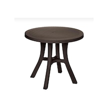 Royal Rattan Desenli Yuvarlak Masa 80 Cm Şemsiye Delikli, Dayanıklı Ve Şık Kahverengi