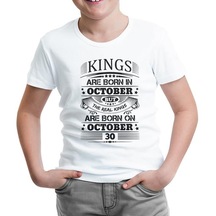 Real Kings Born On October - Date Beyaz Çocuk Tshirt