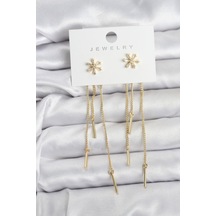 Çiçek Model Gold Pirinç Sallantılı Kadın Küpe - Çok Renkli