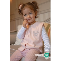 Lilalinda Bebek/çocuk Yelek Pembe %100 Pamuk Nakış Detaylı Pudra Pembe
