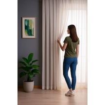 Keten İçeren Tül Perde Doğal Natural Ütü İstemez Salon Oturma Odası Yatak Odası Antre Bej