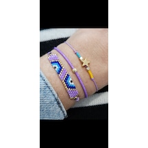 Harmel Jewelry Miyuki Mor Nazar Üçlü Bileklik