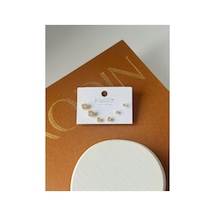 Pivona Gold Capsule Koleksiyonu 14 Ayar Altın Kaplama Klasik Tektaş 6lı Küpe Seti Kararmaz Vıp Seri