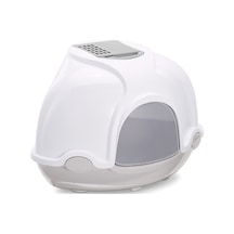 Ilkeshop Imac Gınger Kapalı Köşe Kedi Tuvaleti Gri/beyaz 52x52x44,5cm