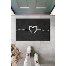 Rugmood Modern Dijital Baskı Paspas - Kalpli Paspas - Kapı Önü Paspası 70x45cm Siyah