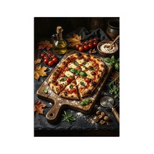 Odun Tahtada Domatesli Pizza Dilimleri Dekoratif Kanvas - Mdf Ahşap Tablo Çok Renkli
