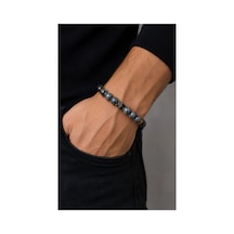 Doğal Taş Detaylı Erkek Bileklik Füme - 889142546 Füme