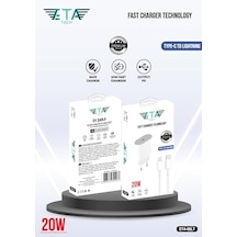 Eta-06lt 20w Gerçek Güç Pd Qc 4.0 Destekli Hızlı Şarj Adaptörü Ve 1 Metre Type-c To Lightning Kablo Seti İphone 11/12/13/14 Pro Ve Pro Max İle Uyumlu