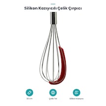 Krom Saplı Çelik Tel Çırpıcı - Renkli Silikon Kazıyıcılı - 30 Cm Çok Renkli