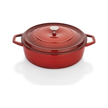 Schafer Guss Chef Döküm Basık Tencere 28Cm-2 Parça-Kırmızı