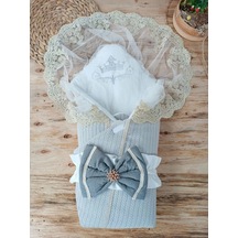 Yenidoğan Tericotton Örgülü Trilüx Bebek Battaniyesi Kundak Gri Renkli Çok Renkli