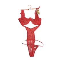Onsekiz18shop Fantezi Kırmızı Dantel Tül Tanga Kırmızı Bodysuit