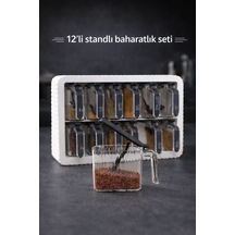 12 Li Standlı Kendinden Yapışkanlı Kaşıklı Baharatlık Takımı-kulplu Baharatlık Beyaz Renk Beyaz - Gri